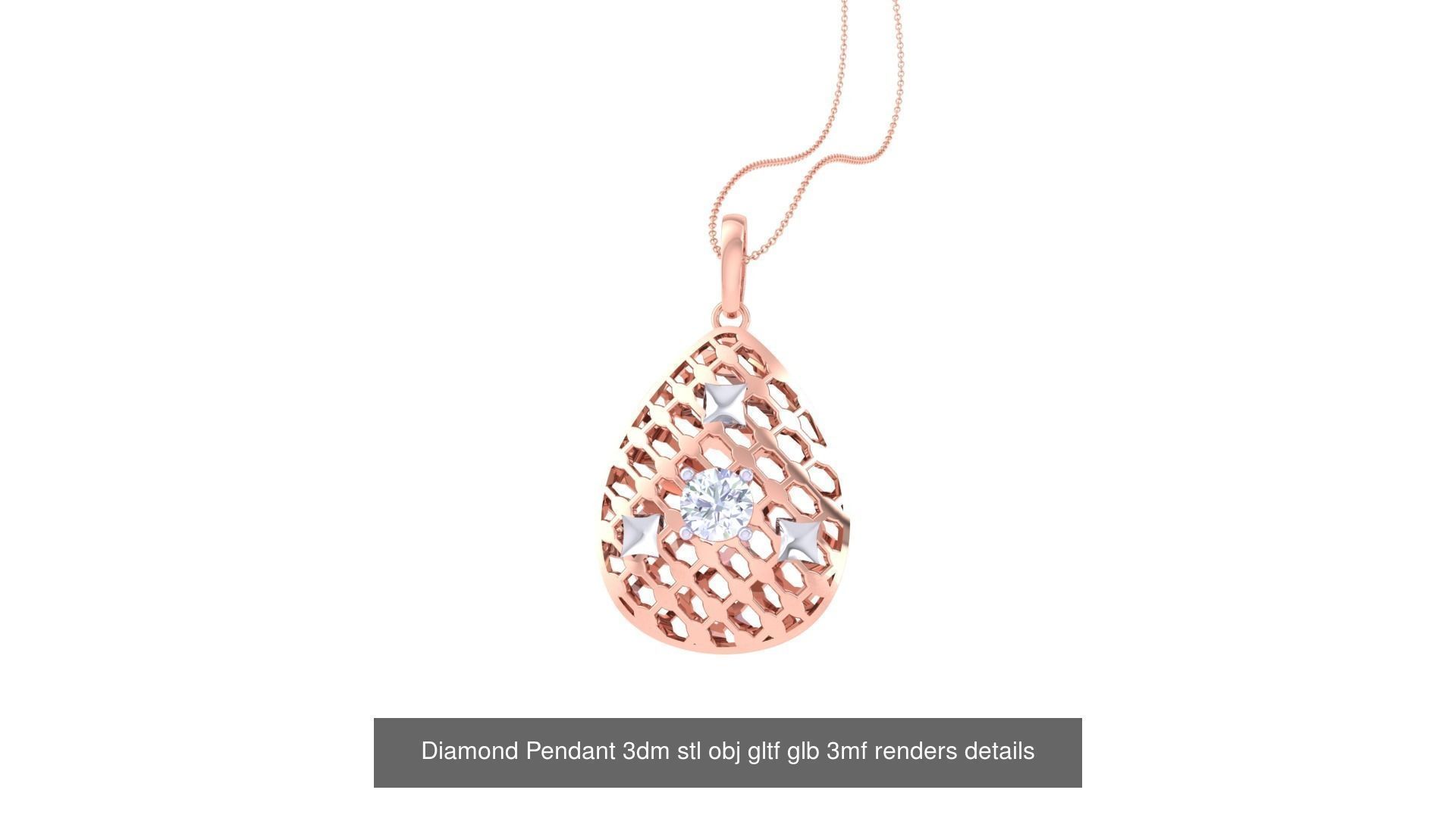 30 Solitaire Diamond Mesh Pendant 3dm stl obj gltf glb 3mf 3D Model Collection_24