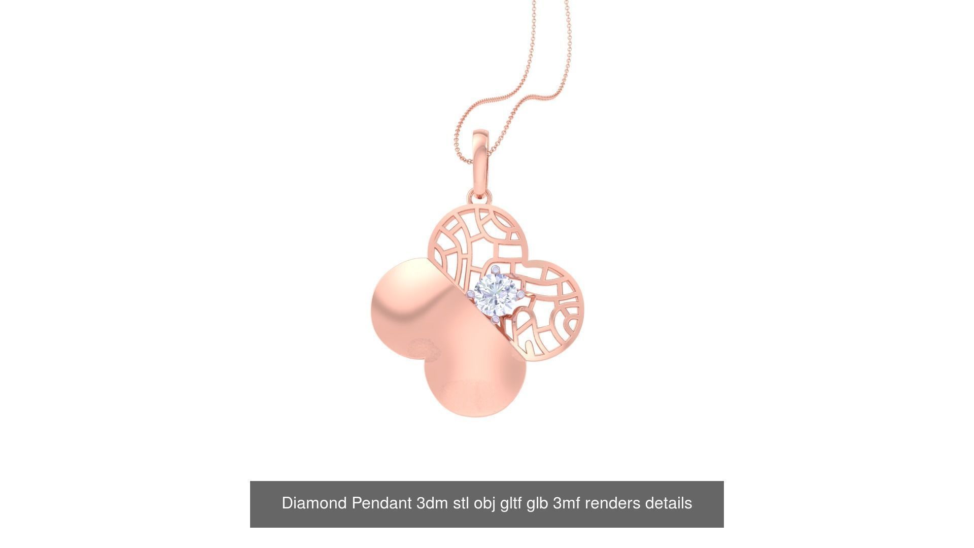 30 Solitaire Diamond Mesh Pendant 3dm stl obj gltf glb 3mf 3D Model Collection_18