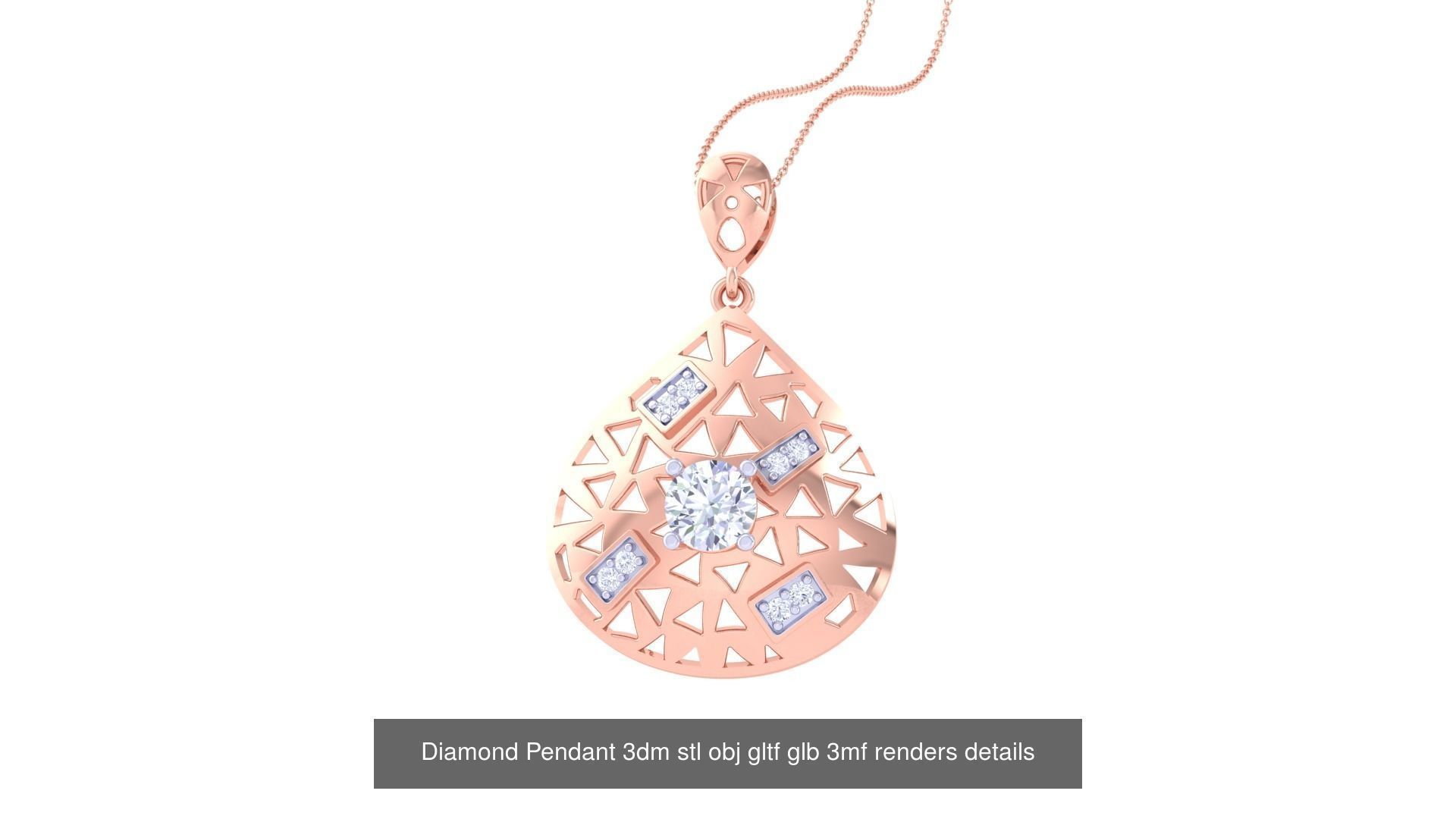 30 Solitaire Diamond Mesh Pendant 3dm stl obj gltf glb 3mf 3D Model Collection_4