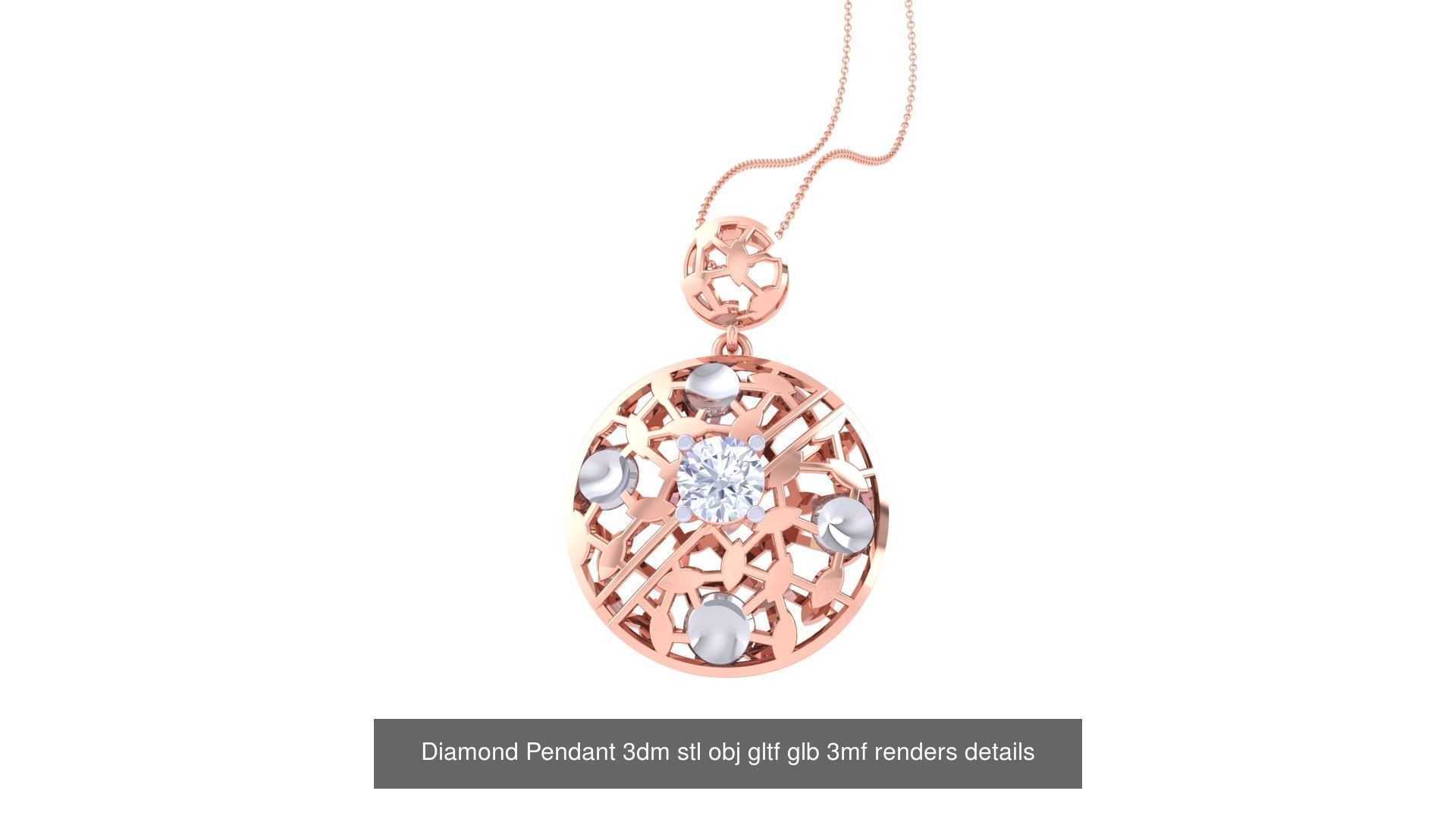 30 Solitaire Diamond Mesh Pendant 3dm stl obj gltf glb 3mf 3D Model Collection_29