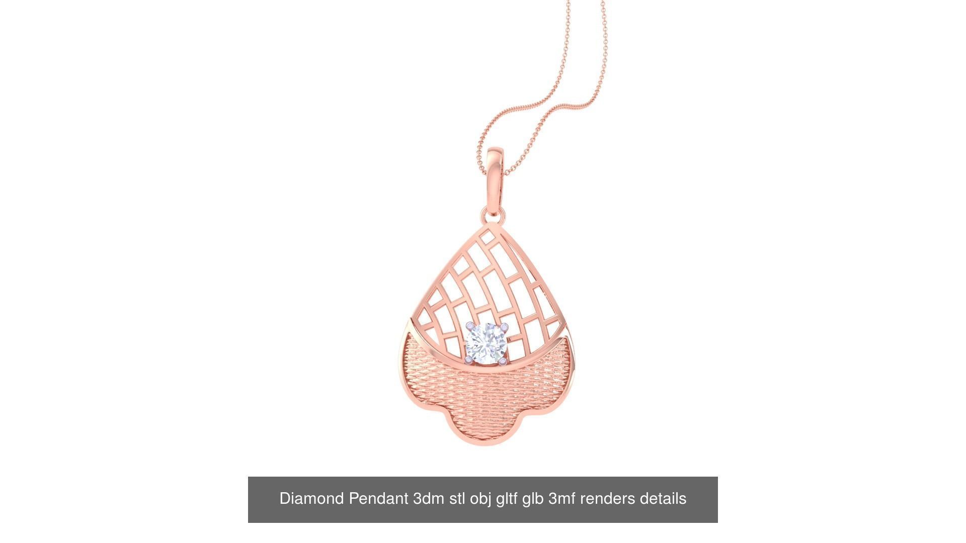 30 Solitaire Diamond Mesh Pendant 3dm stl obj gltf glb 3mf 3D Model Collection_11