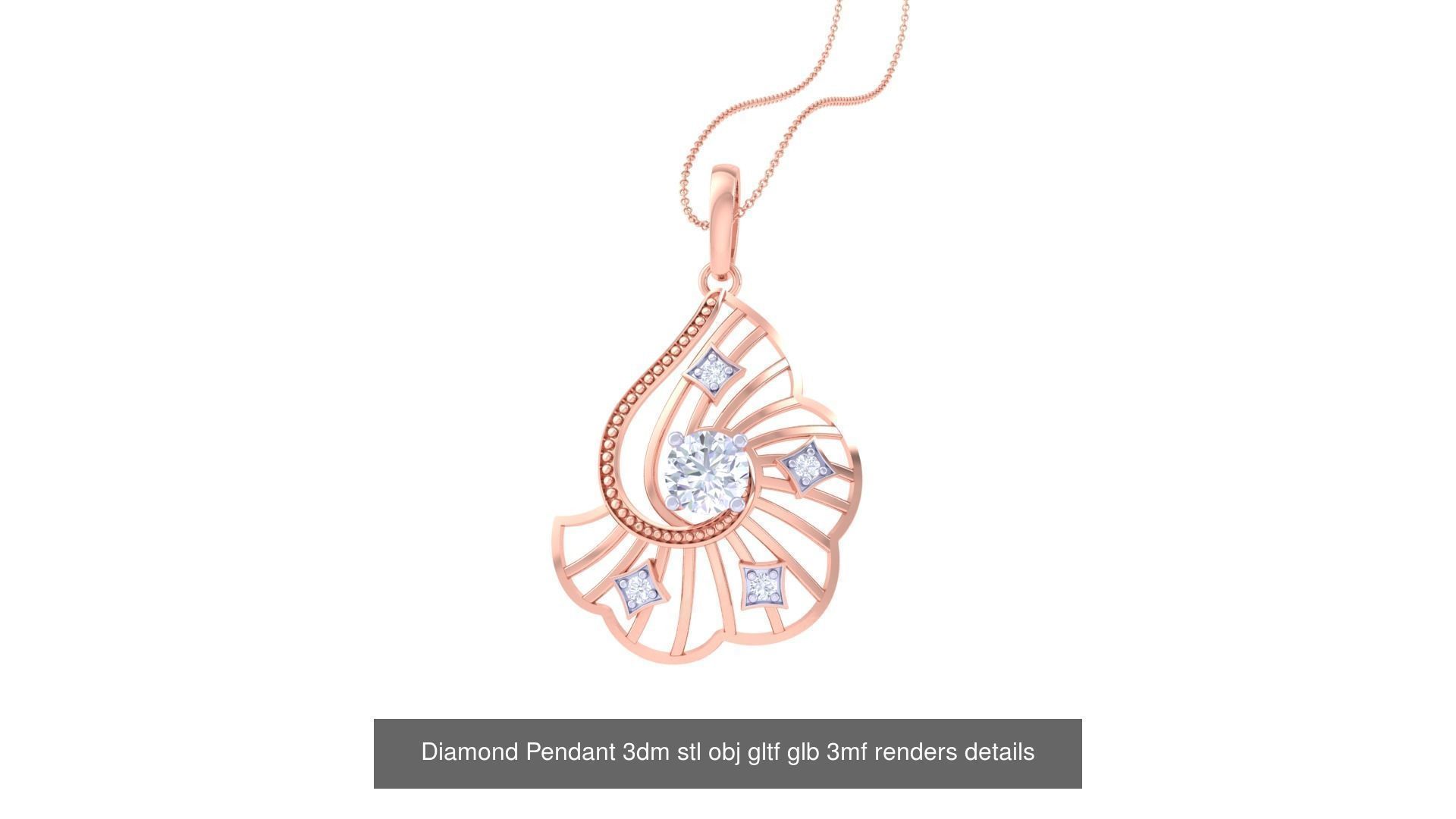 30 Solitaire Diamond Mesh Pendant 3dm stl obj gltf glb 3mf 3D Model Collection_31