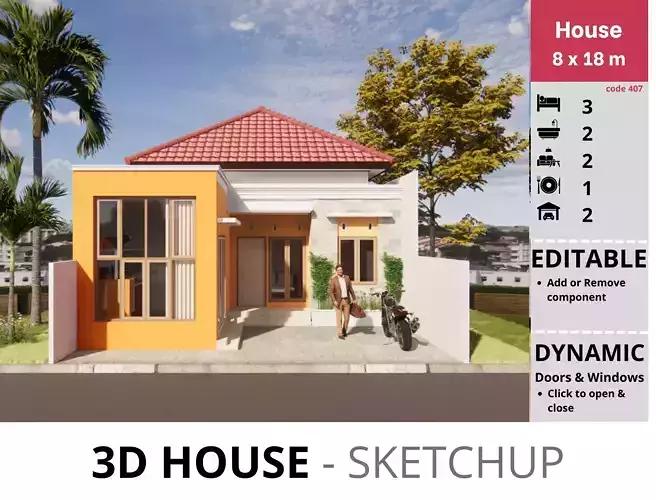 House 8x18m code 407 - Sketchup
