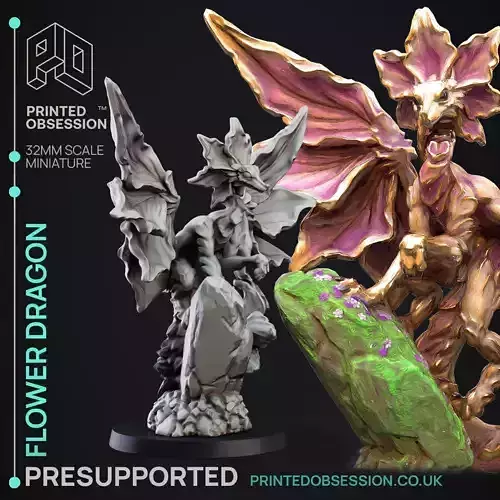 Flower Dragon - 3D Printable TTRPG - PRESUPPORTED - 32mm Scale 3D print model