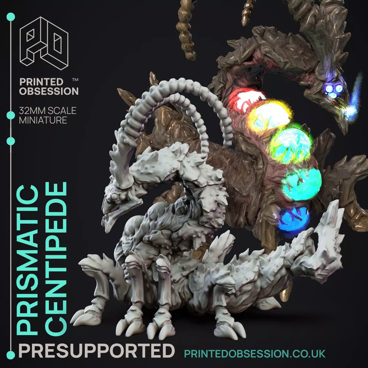 Prismatic Centipede - 3D Printable TTRPG - PRESUPPORTED - 32mm 3D print model