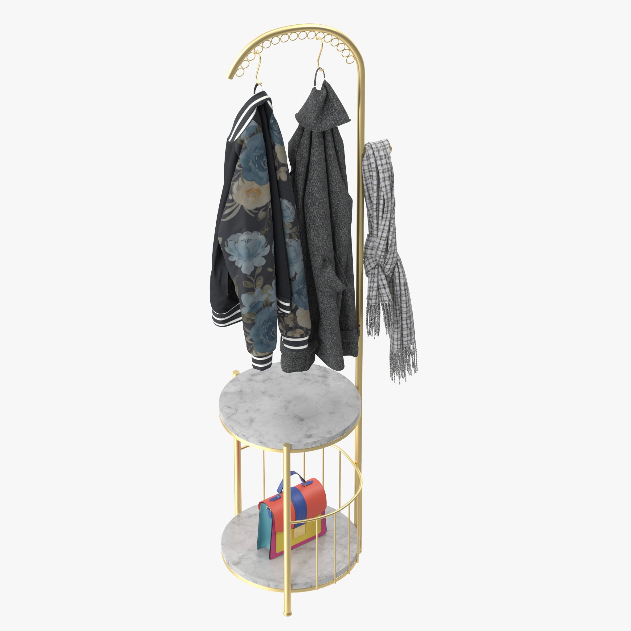 WIGING Coat Rack Stand With Hooks 3D model_9