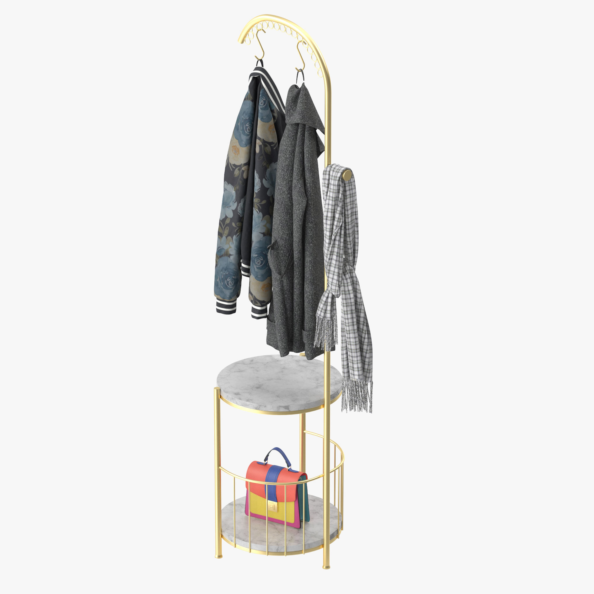 WIGING Coat Rack Stand With Hooks 3D model_7
