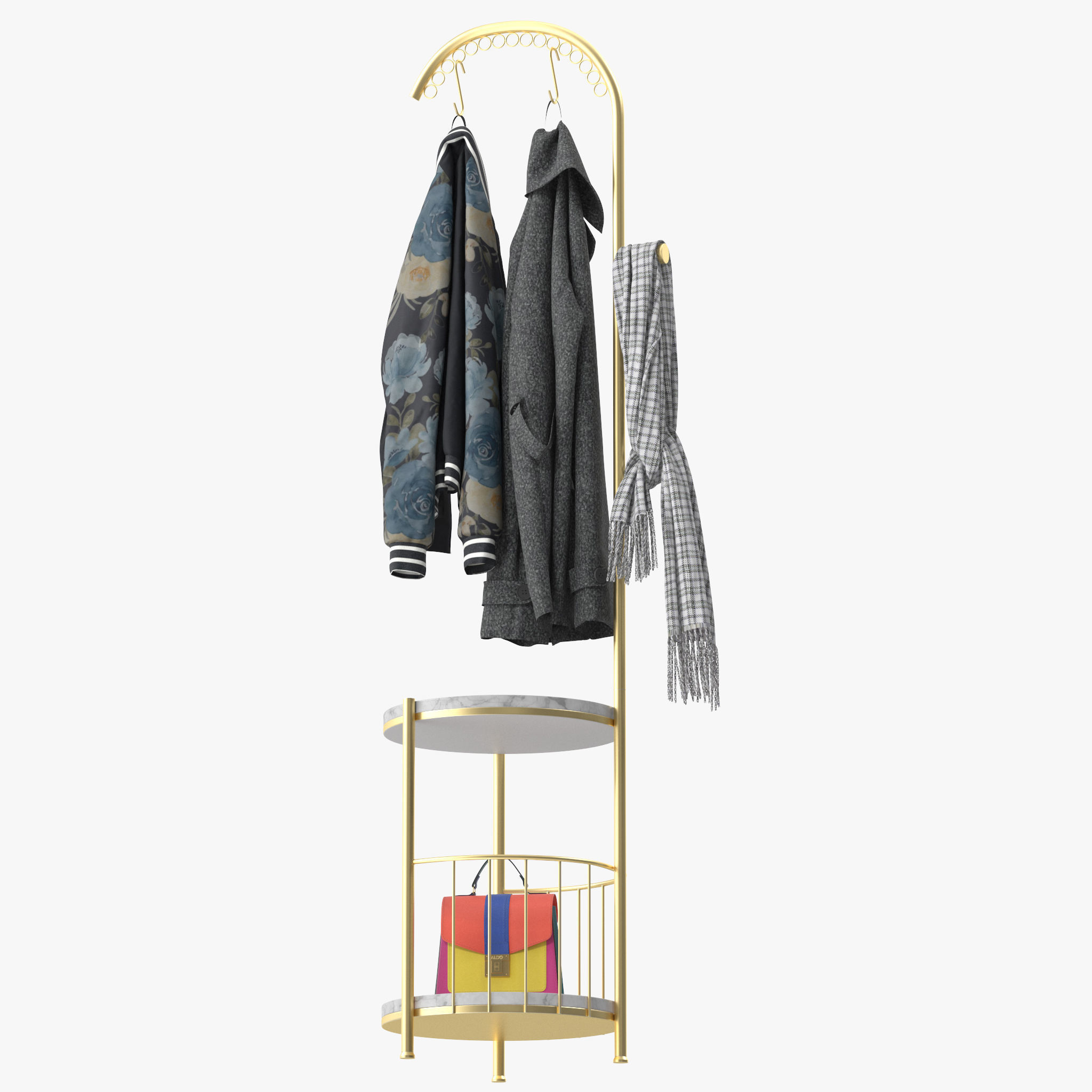 WIGING Coat Rack Stand With Hooks 3D model_6
