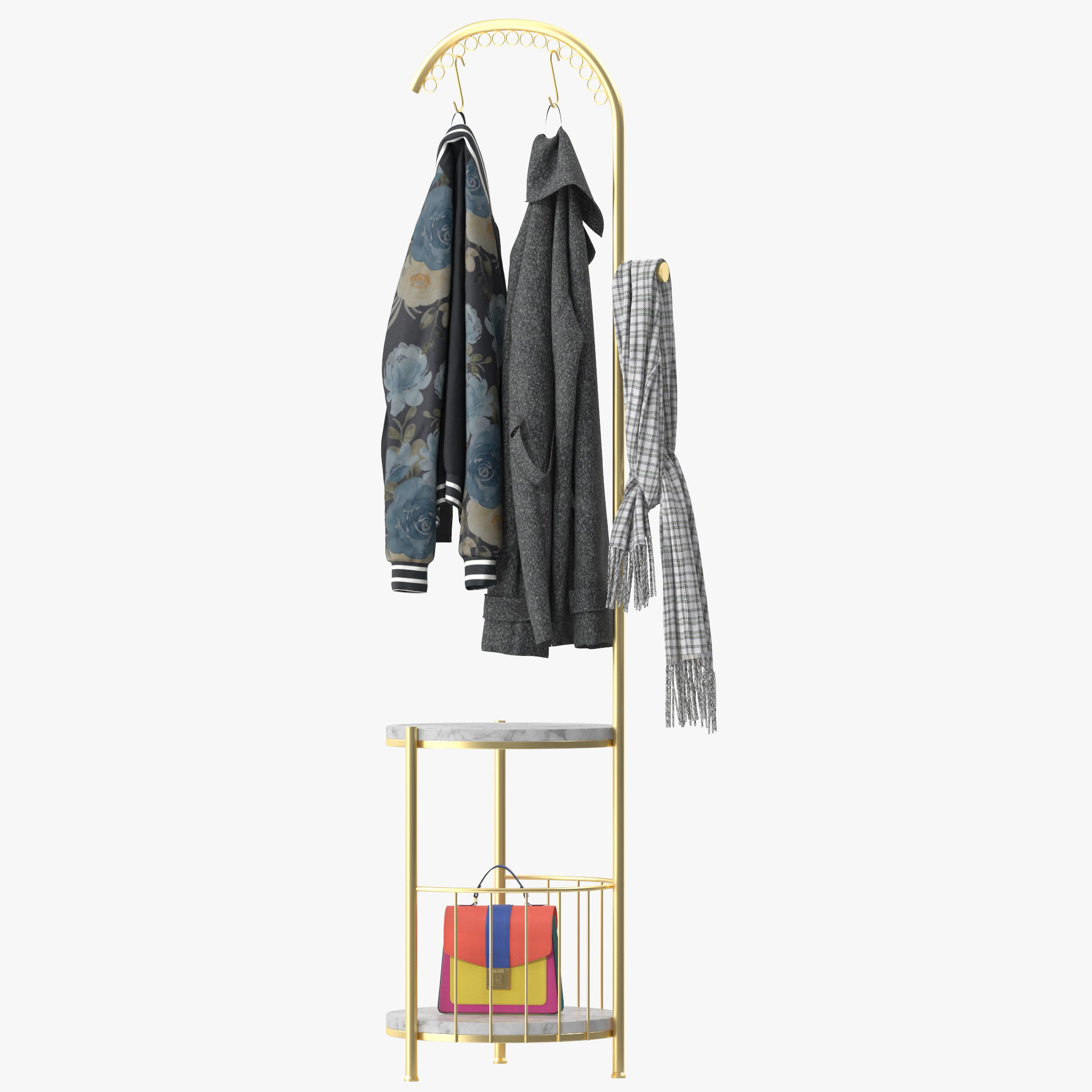 WIGING Coat Rack Stand With Hooks 3D model_4
