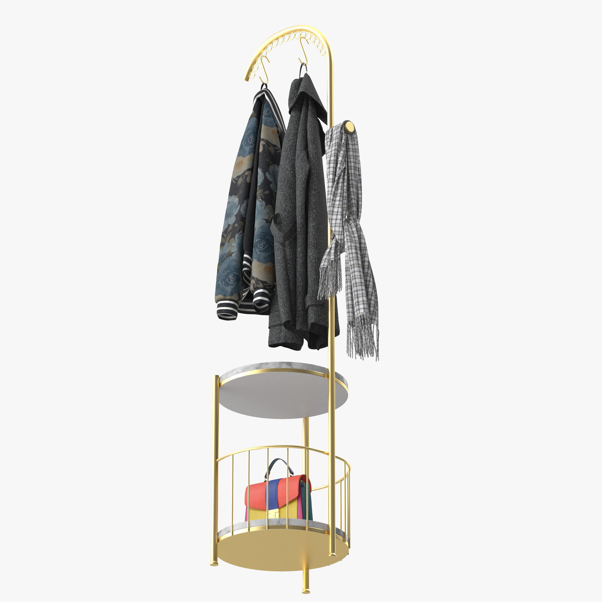 WIGING Coat Rack Stand With Hooks 3D model_12