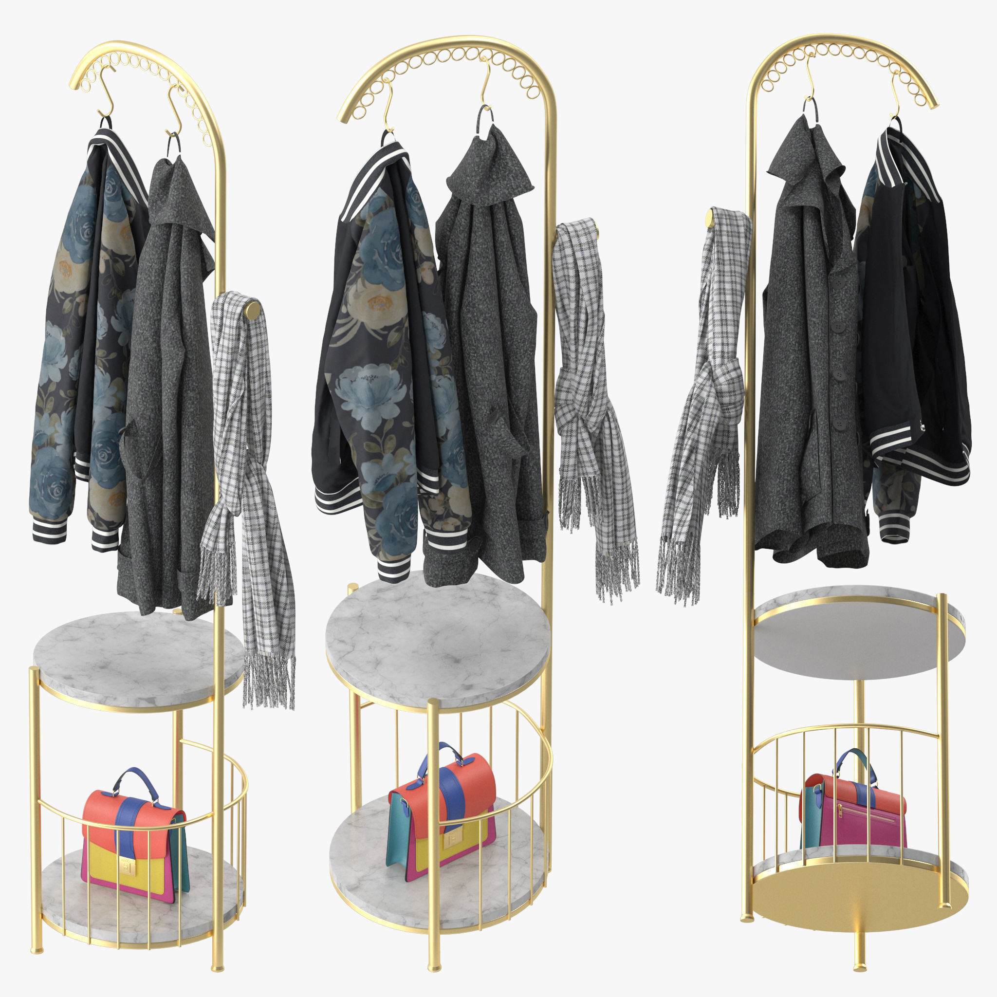 WIGING Coat Rack Stand With Hooks 3D model_1