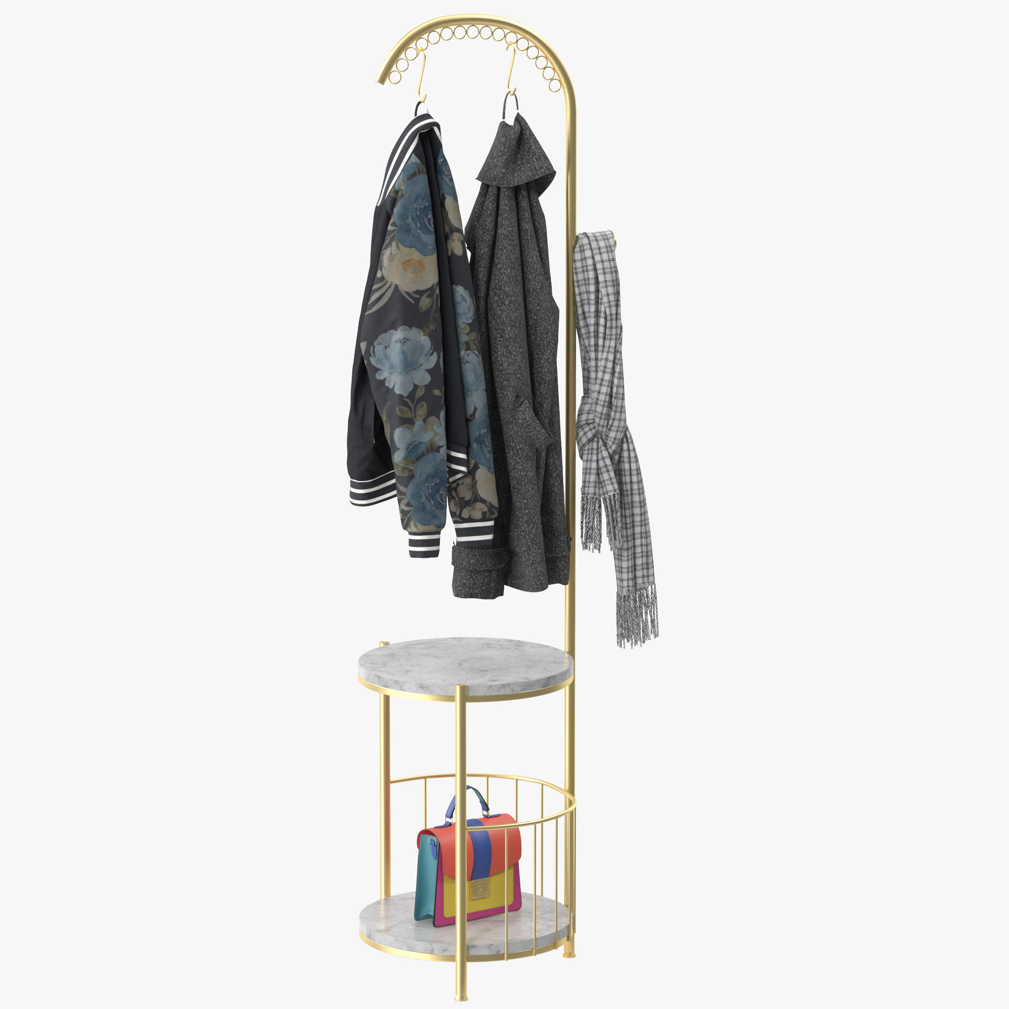 WIGING Coat Rack Stand With Hooks 3D model_5