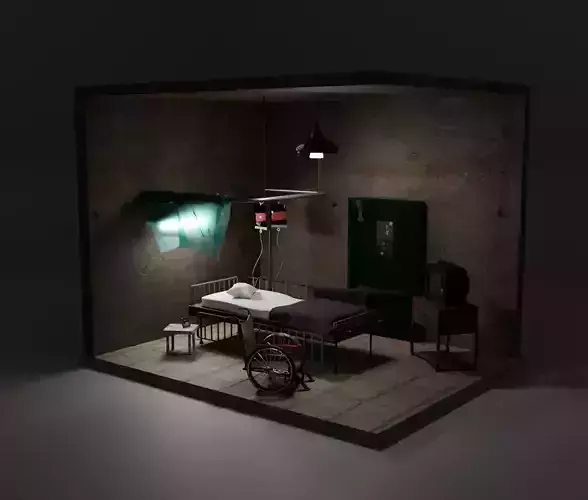 Abandoned Hospital room isometric 3D model