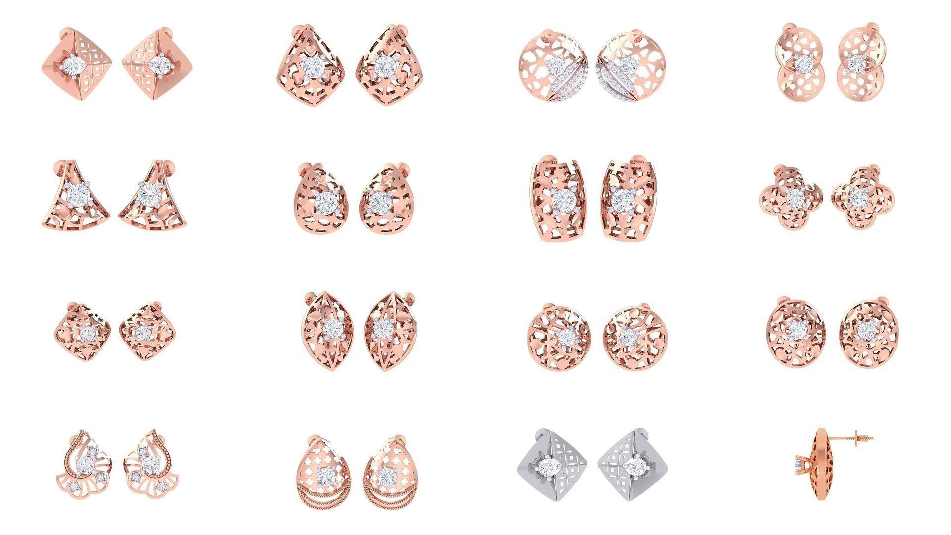 30 Women studs mesh Earrings 3dm stl 3mf obj  3D Model Collection_1