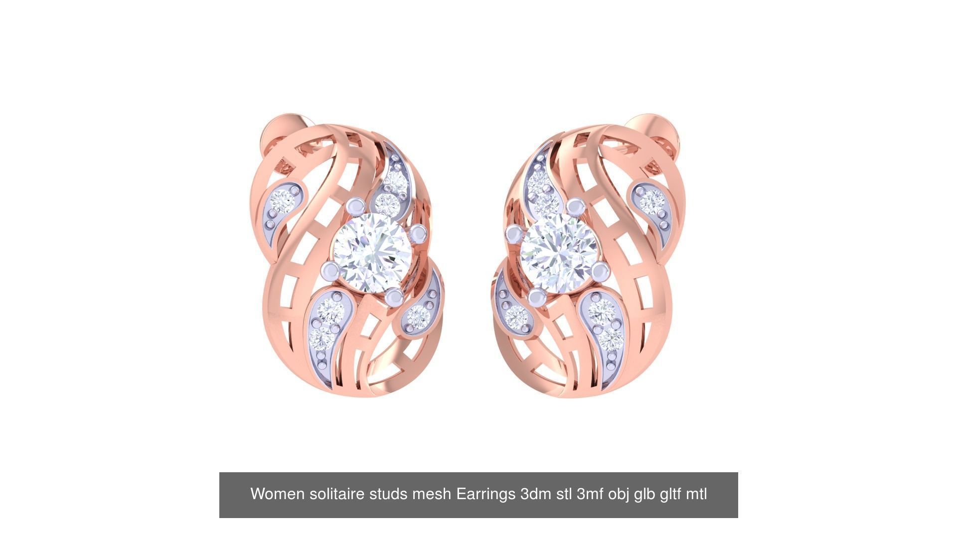 30 Women studs mesh Earrings 3dm stl 3mf obj  3D Model Collection_3