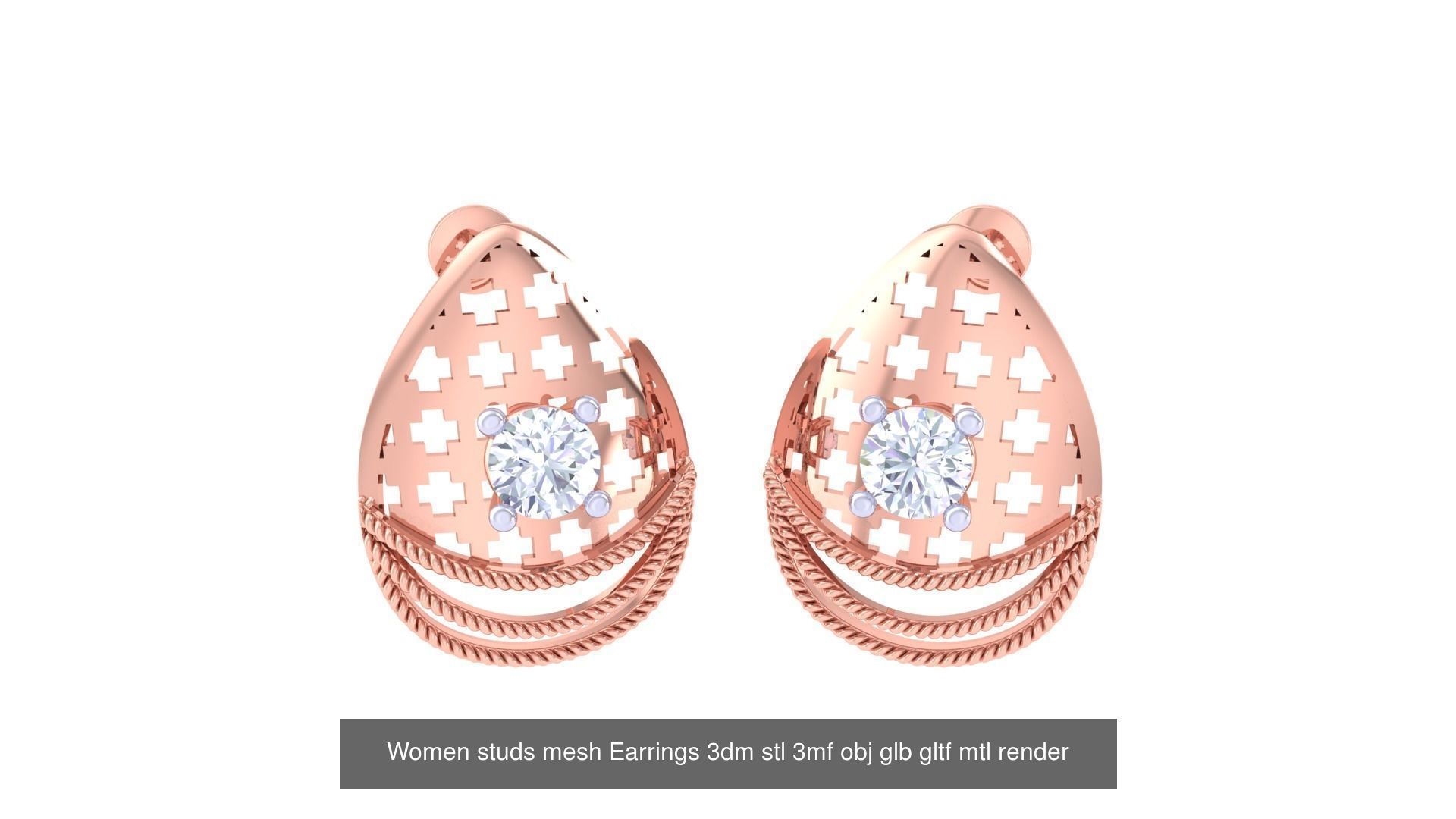 30 Women studs mesh Earrings 3dm stl 3mf obj  3D Model Collection_32