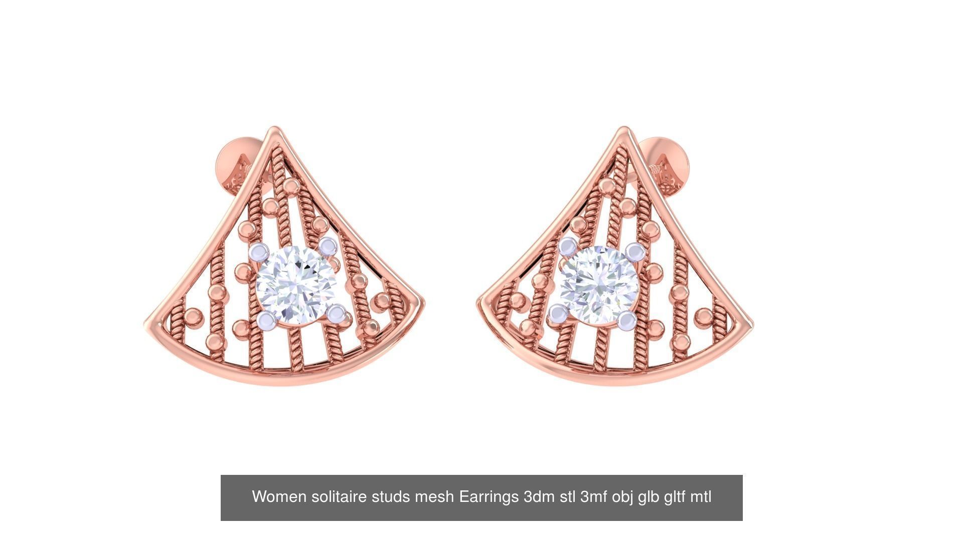 30 Women studs mesh Earrings 3dm stl 3mf obj  3D Model Collection_5