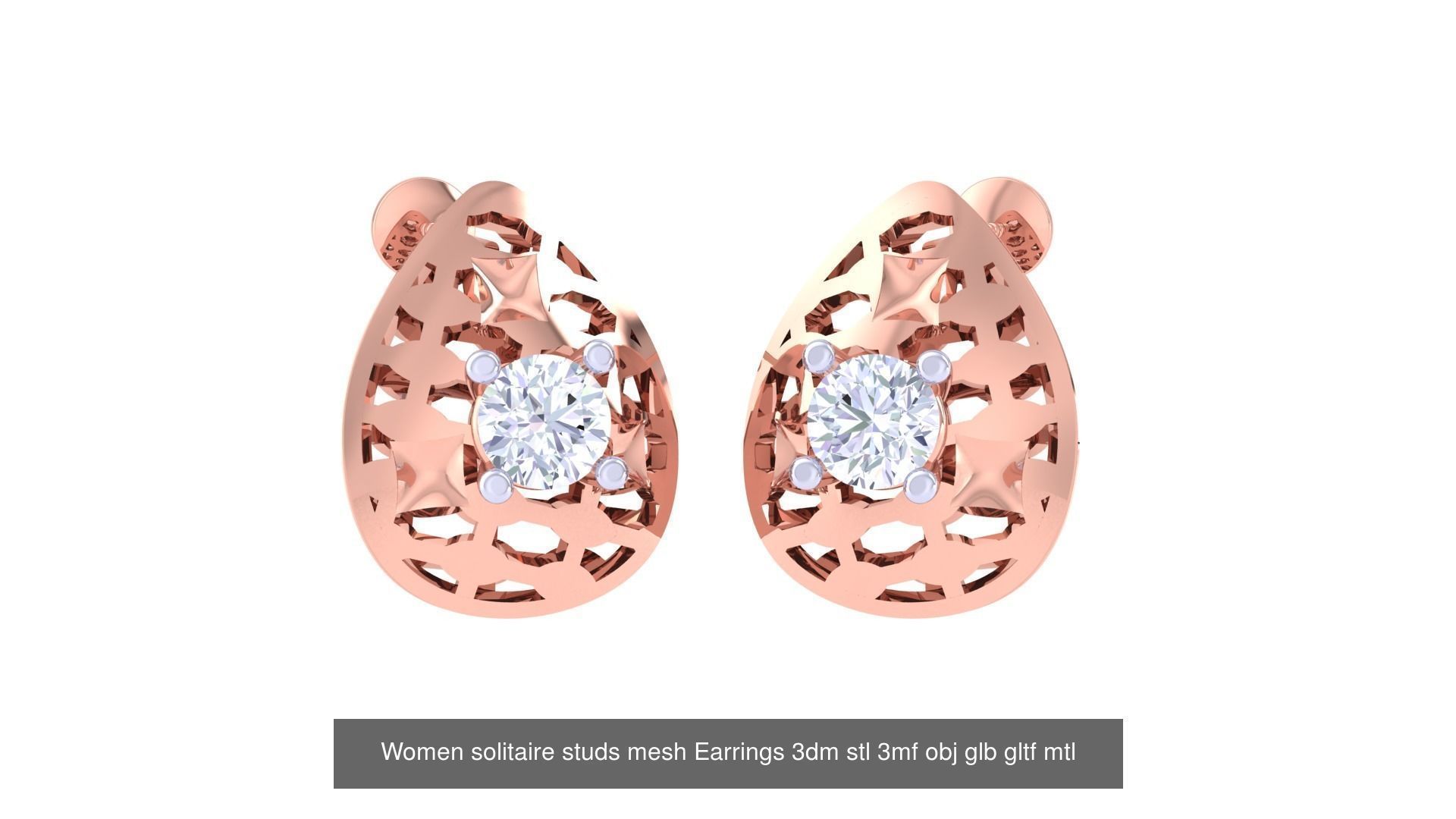 30 Women studs mesh Earrings 3dm stl 3mf obj  3D Model Collection_24