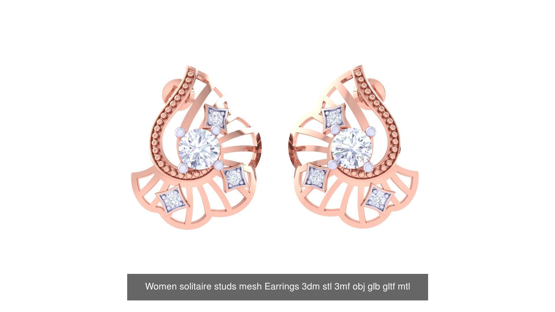 30 Women studs mesh Earrings 3dm stl 3mf obj  3D Model Collection_31
