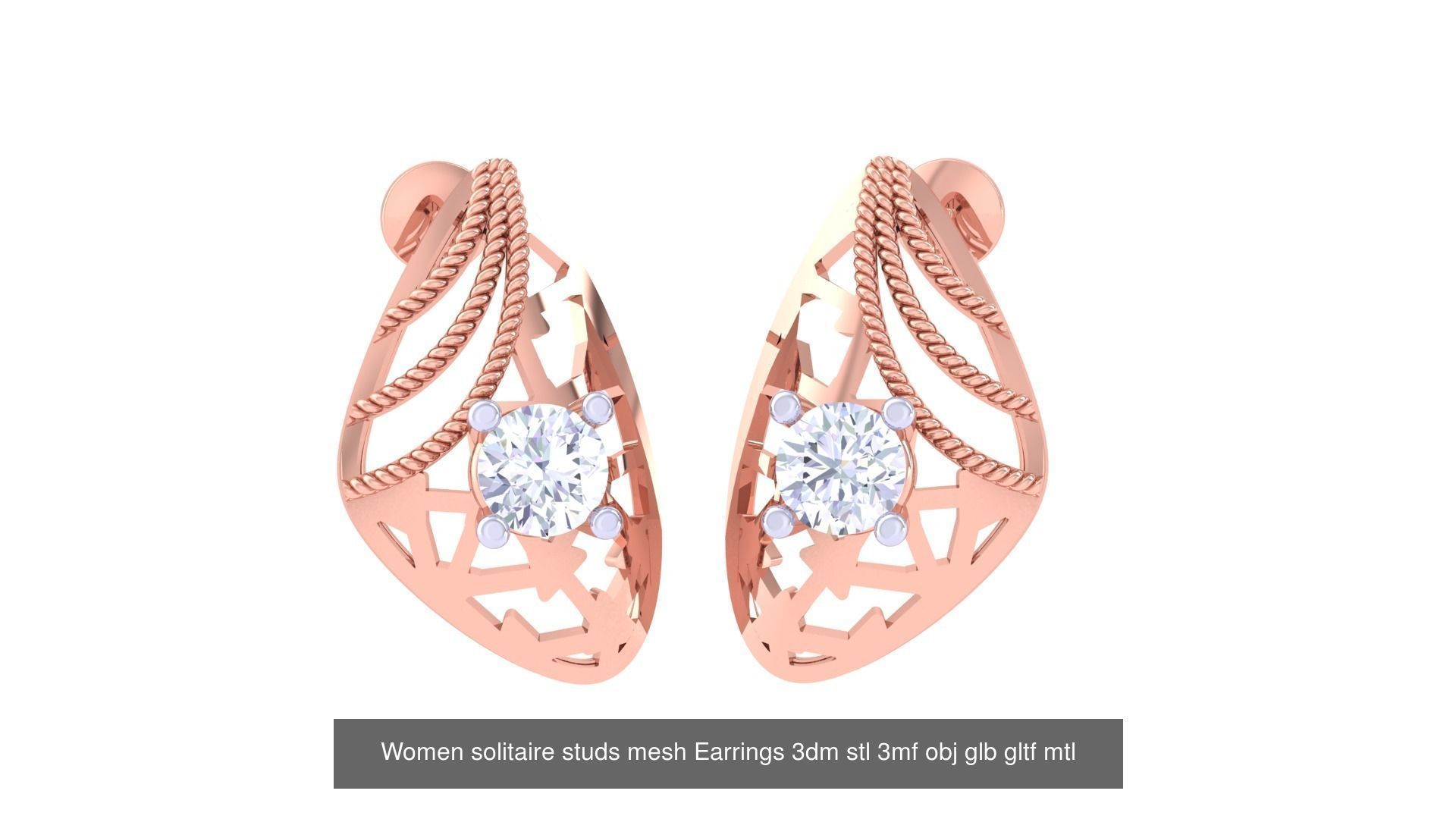 30 Women studs mesh Earrings 3dm stl 3mf obj  3D Model Collection_7