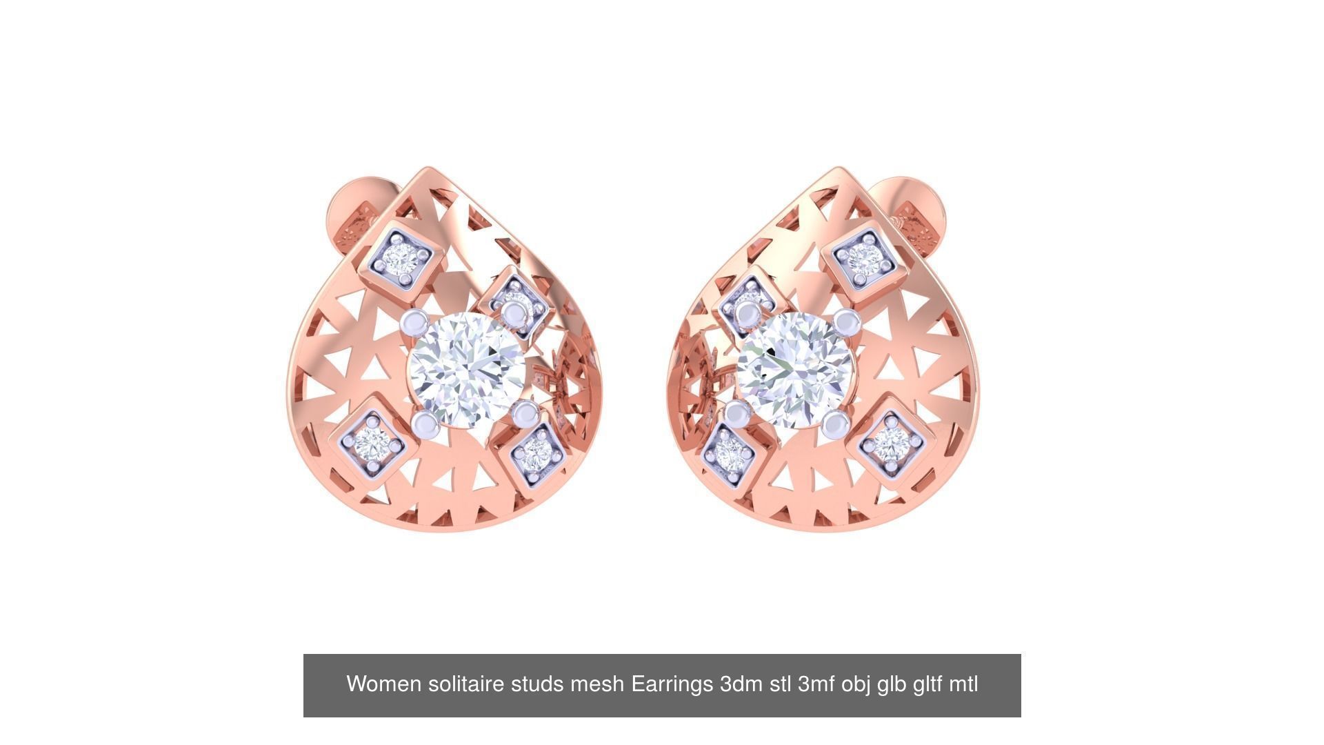 30 Women studs mesh Earrings 3dm stl 3mf obj  3D Model Collection_4
