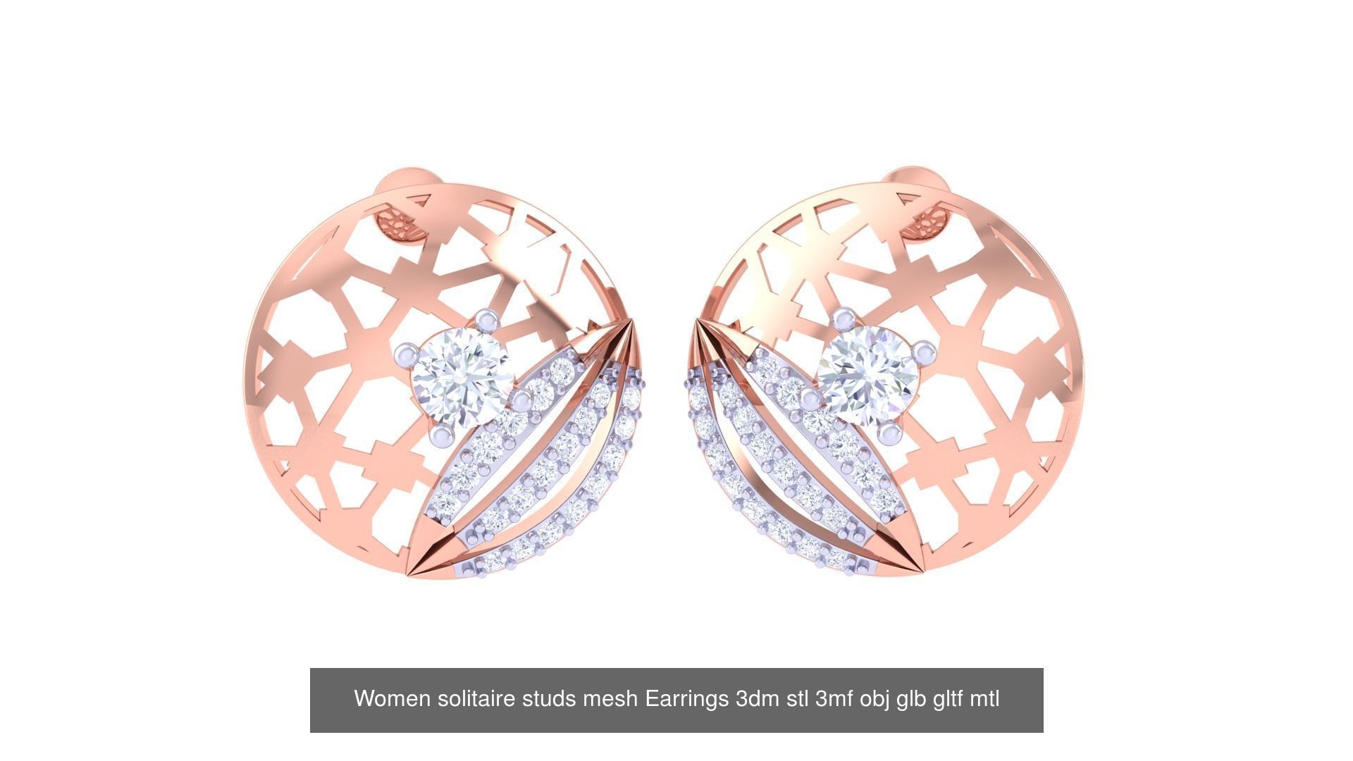 30 Women studs mesh Earrings 3dm stl 3mf obj  3D Model Collection_21