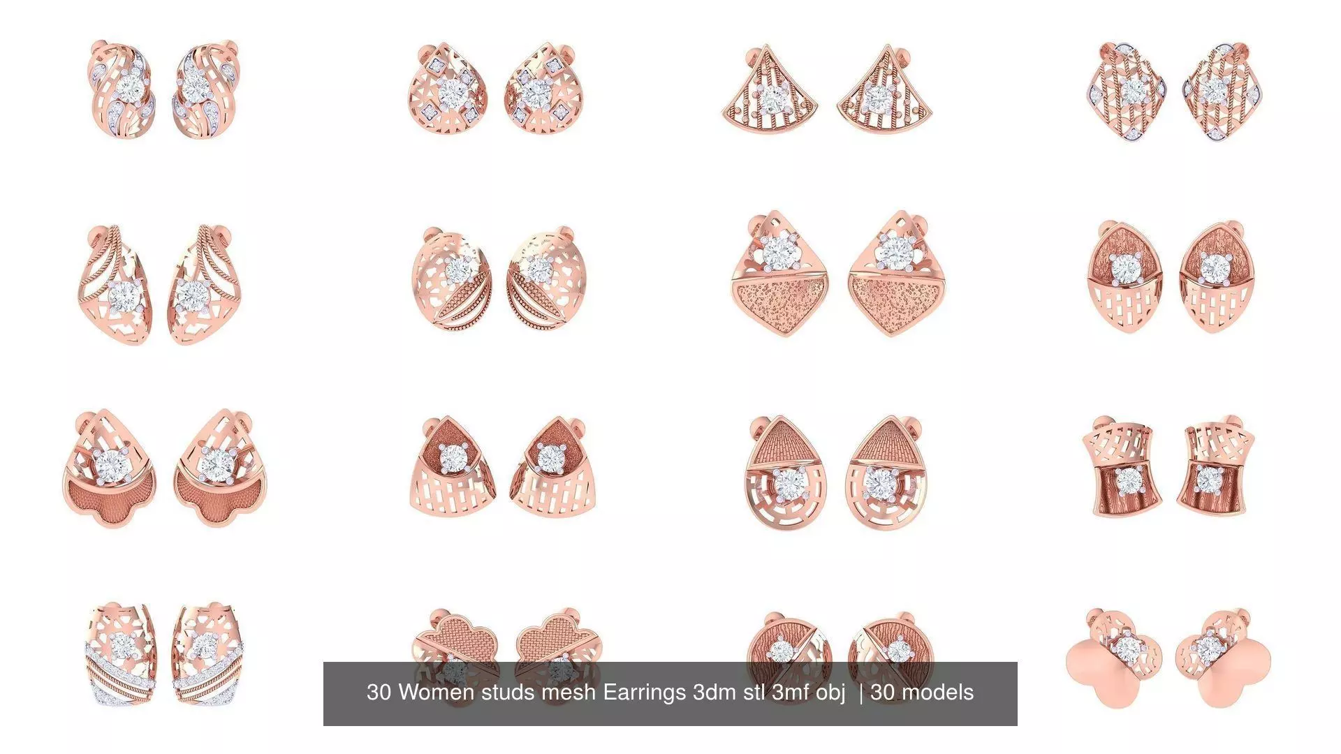 30 Women studs mesh Earrings 3dm stl 3mf obj  3D Model Collection_0