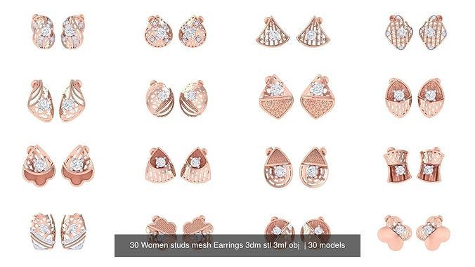 30 Women studs mesh Earrings 3dm stl 3mf obj  3D Model Collection