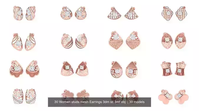 30 Women studs mesh Earrings 3dm stl 3mf obj  3D Model Collection 30 Women studs mesh Earrings 3dm stl 3mf obj  3D Model Collection