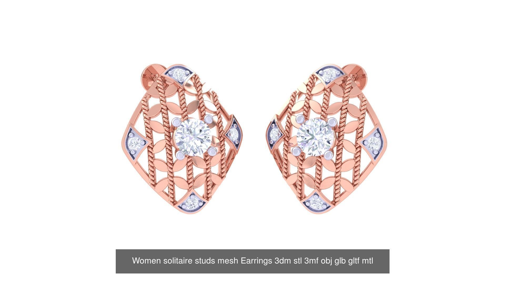 30 Women studs mesh Earrings 3dm stl 3mf obj  3D Model Collection_6