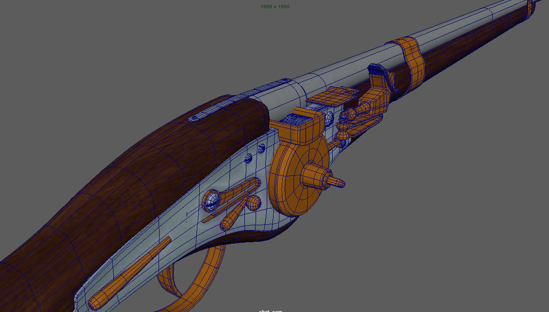 WheelLock Musket Firearm LowPoly 3D Model Low-poly 3D model_6