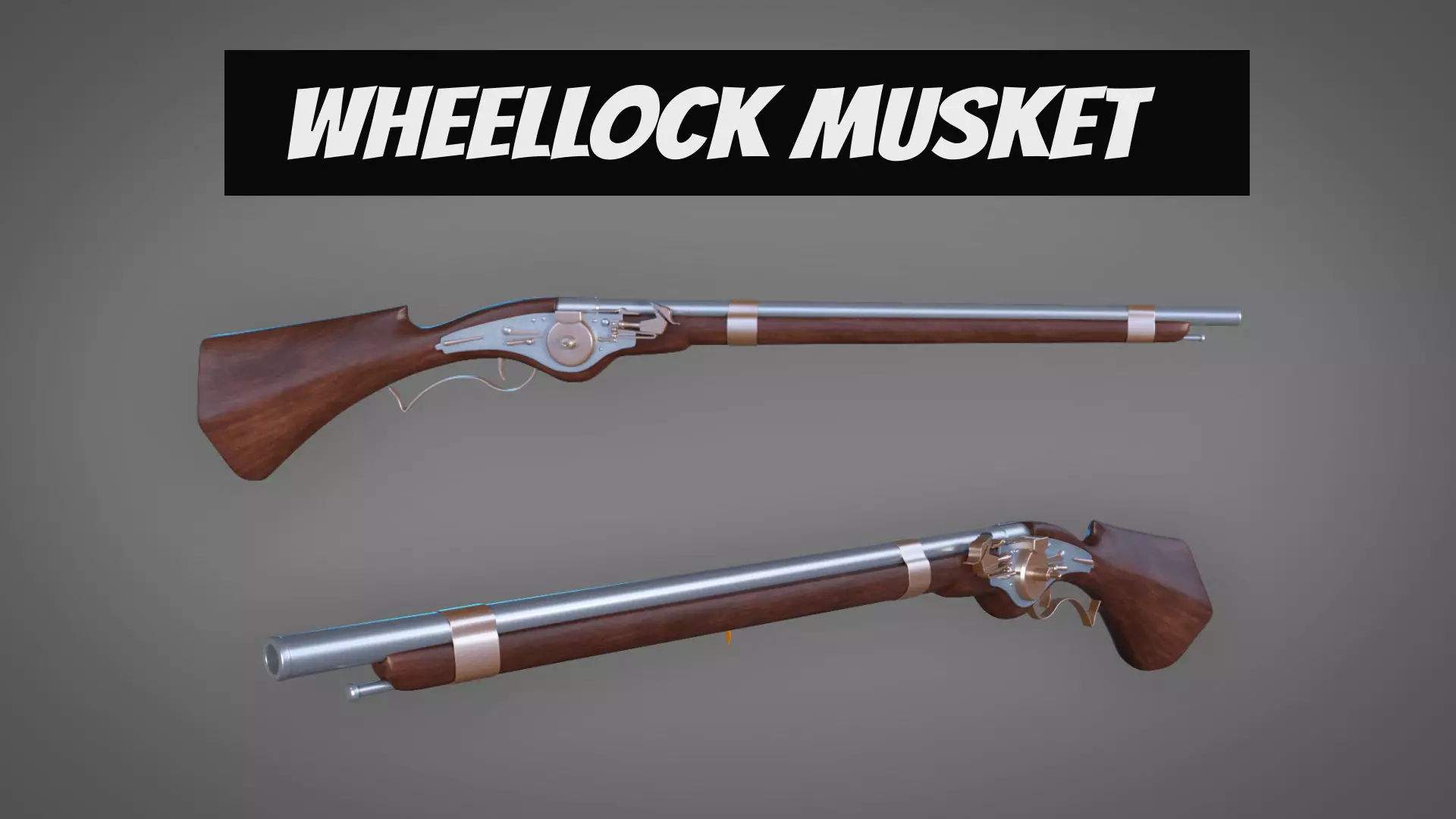 WheelLock Musket Firearm LowPoly 3D Model Low-poly 3D model_0
