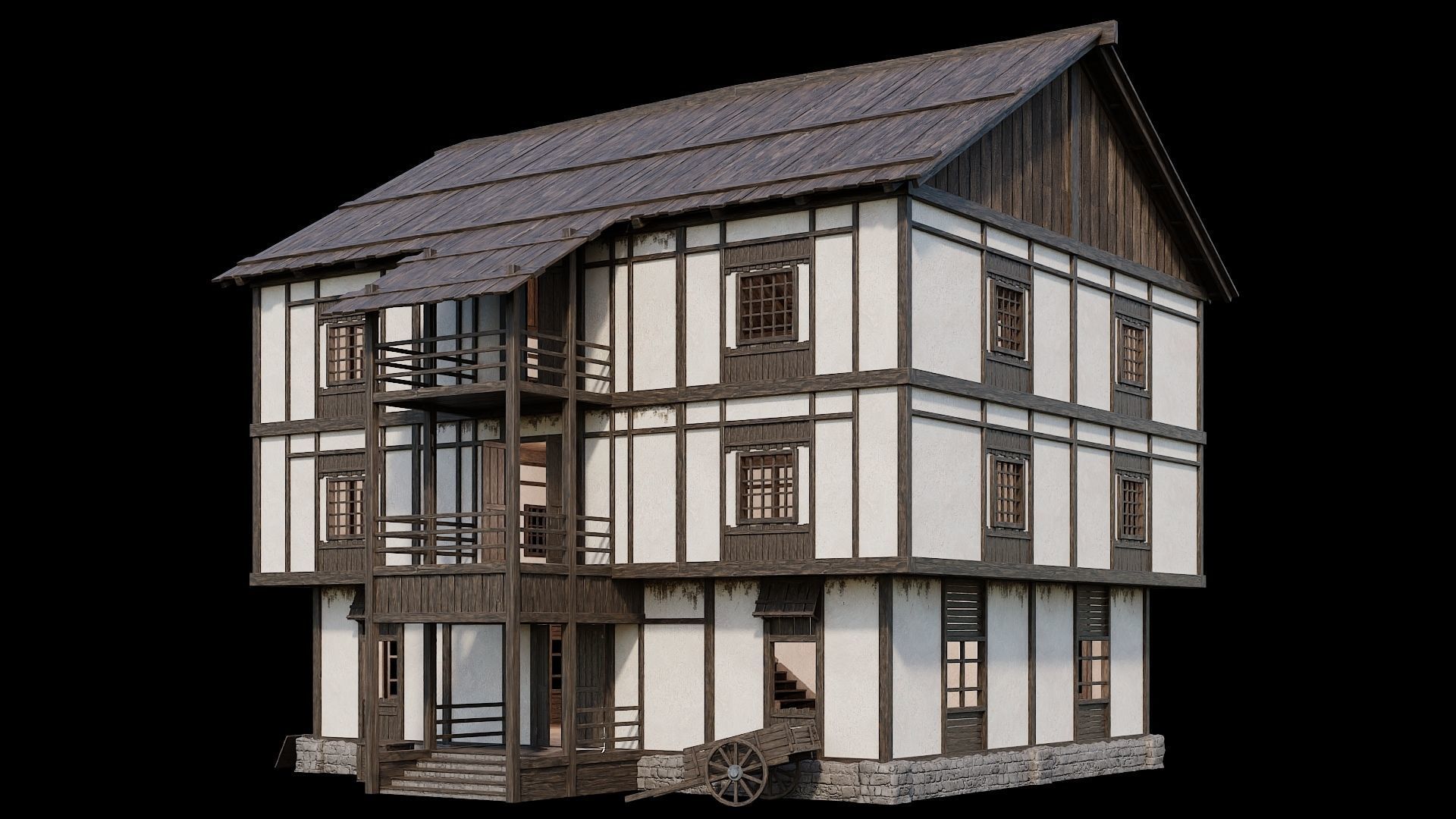 Medieval Village Pack 02 - 3 Assets - 4K Textures Game Ready Low-poly 3D model_5