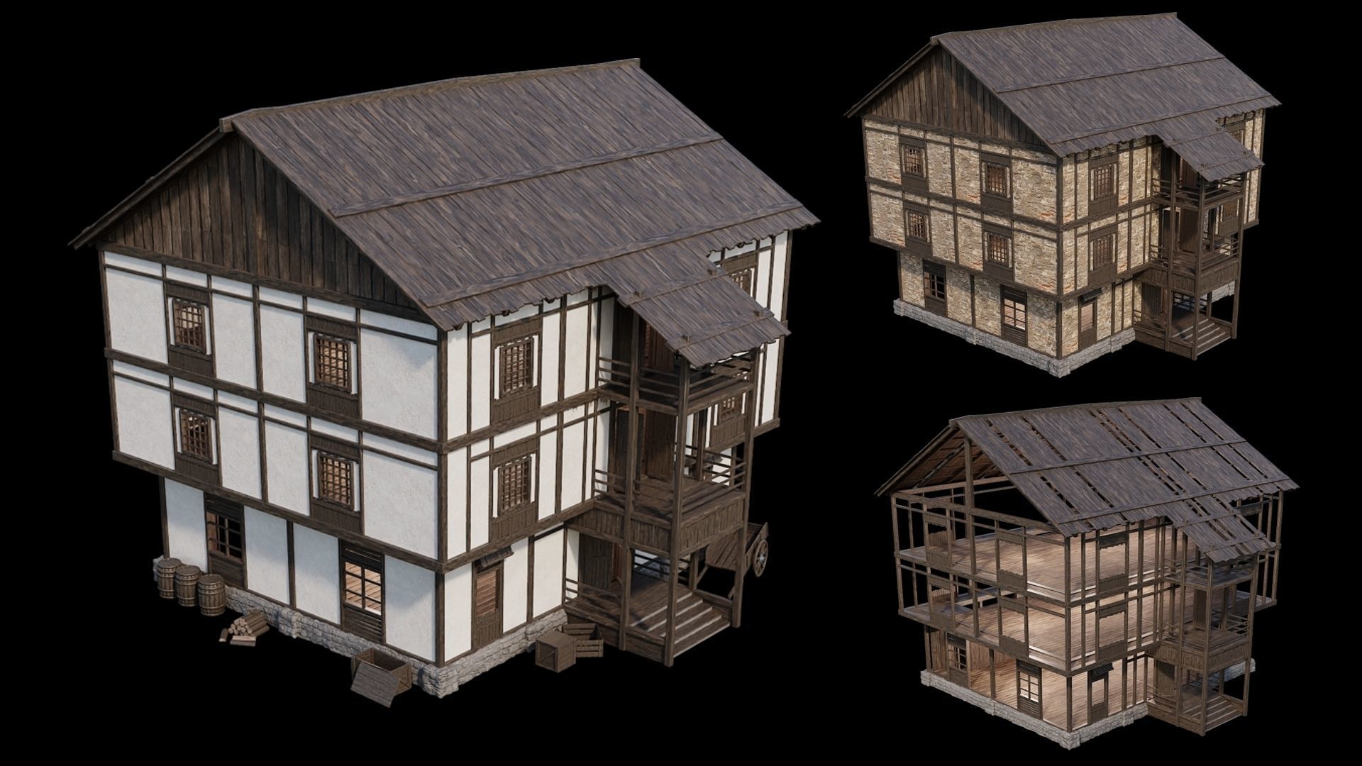 Medieval Village Pack 02 - 3 Assets - 4K Textures Game Ready Low-poly 3D model_1