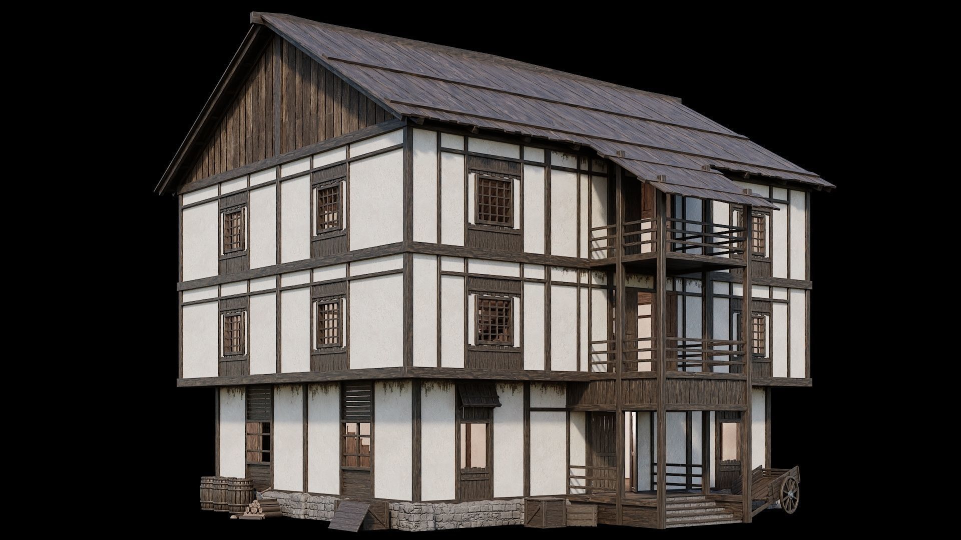 Medieval Village Pack 02 - 3 Assets - 4K Textures Game Ready Low-poly 3D model_2