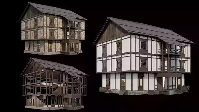 Medieval Village Pack 02 - 3 Assets - 4K Textures Game Ready Low-poly 3D model
