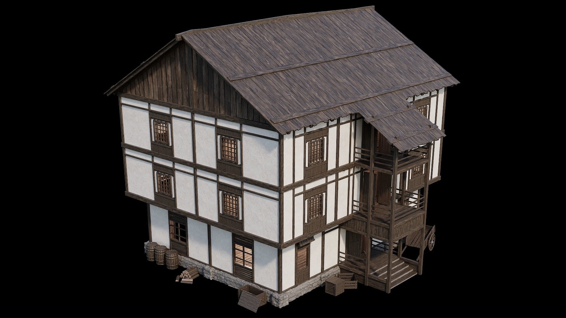 Medieval Village Pack 02 - 3 Assets - 4K Textures Game Ready Low-poly 3D model_7