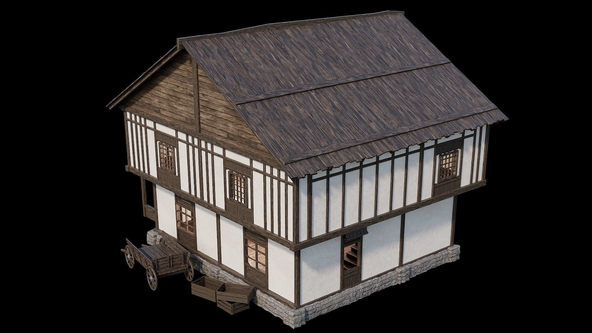 Medieval Village Pack 03 - 3 Assets - 4K Textures Game Ready Low-poly 3D model_9