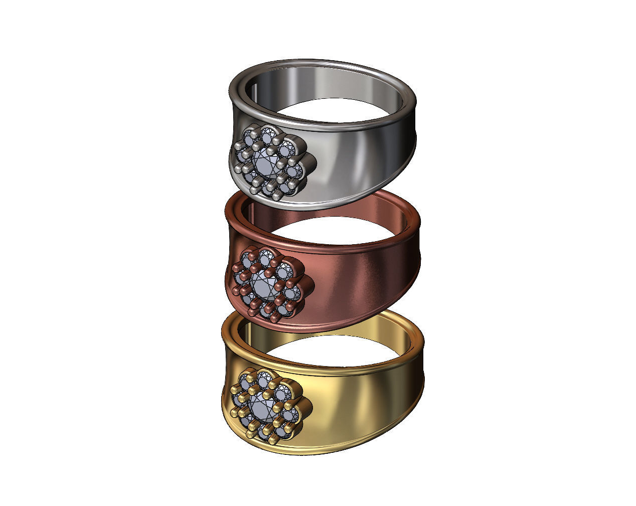 Round diamond cluster concave ring US sizes 7 8 9 3D print model_3