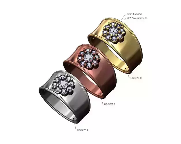 Round diamond cluster concave ring US sizes 7 8 9