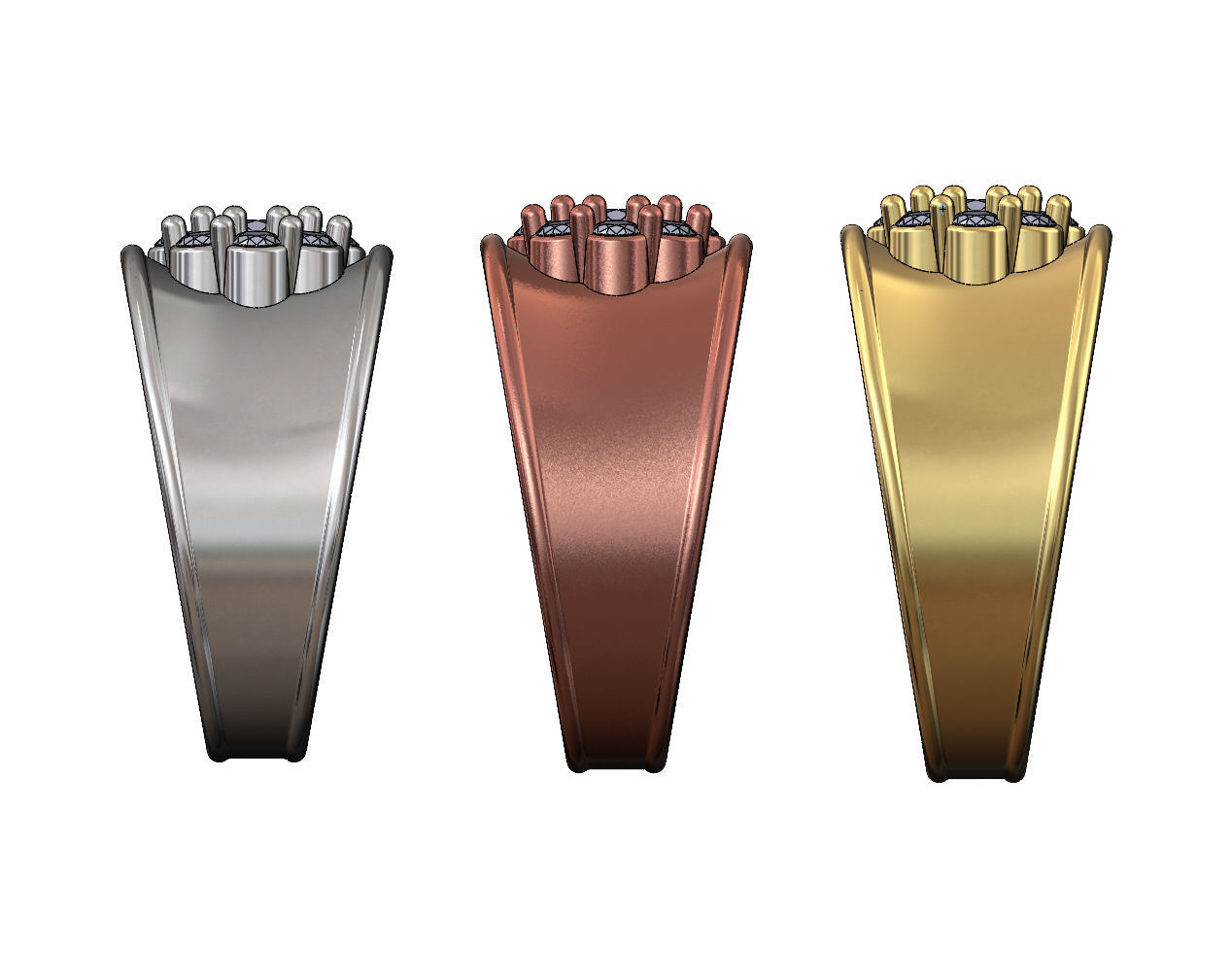 Round diamond cluster concave ring US sizes 7 8 9 3D print model_2