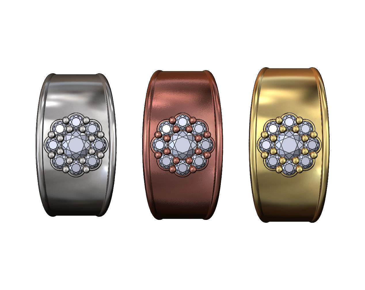 Round diamond cluster concave ring US sizes 7 8 9 3D print model_1