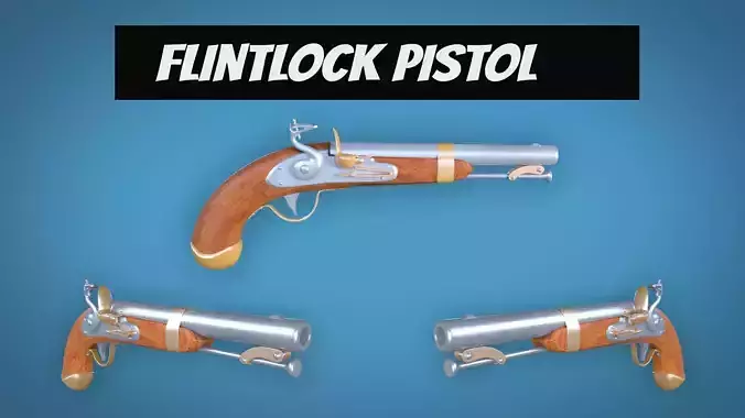 Flintlock Pistol Firearm LowPoly 3D Model Low-poly 3D model