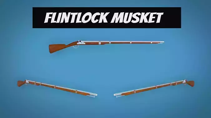 Flintlock Musket Firearm LowPoly 3D Model Low-poly 3D model
