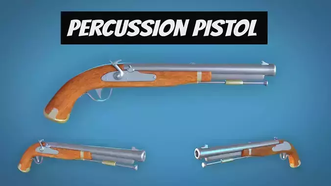 Percussion Pistol LowPoly Firearm  3D Model