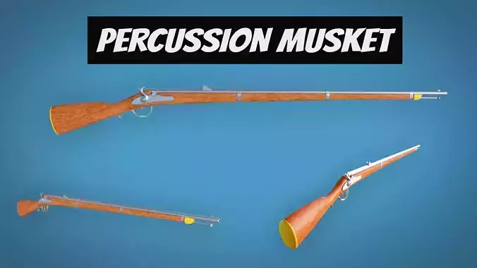 Percussion Musket LowPoly Firearm  3D Model Low-poly 3D model