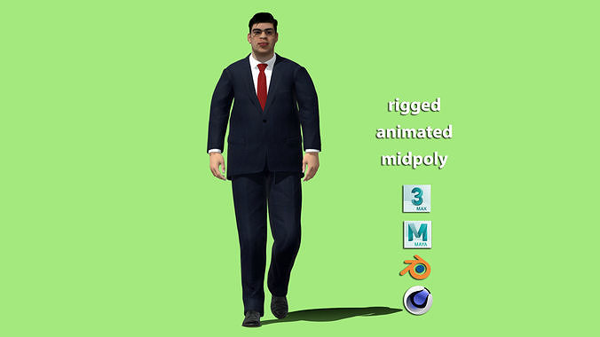 Fat businessman walking animation 3D model