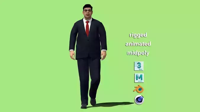 Fat businessman walking animation