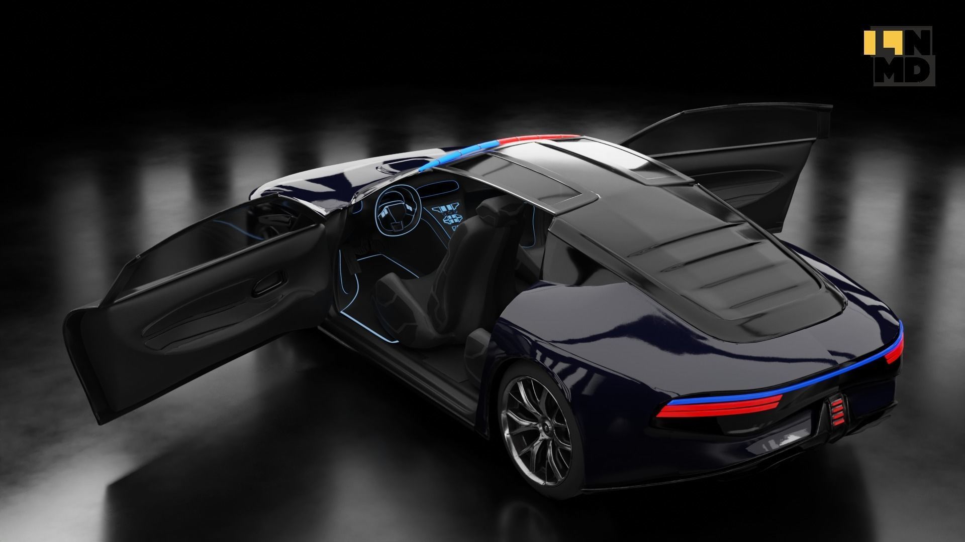 Pack of generic futuristic cars with different doors  3D model_10
