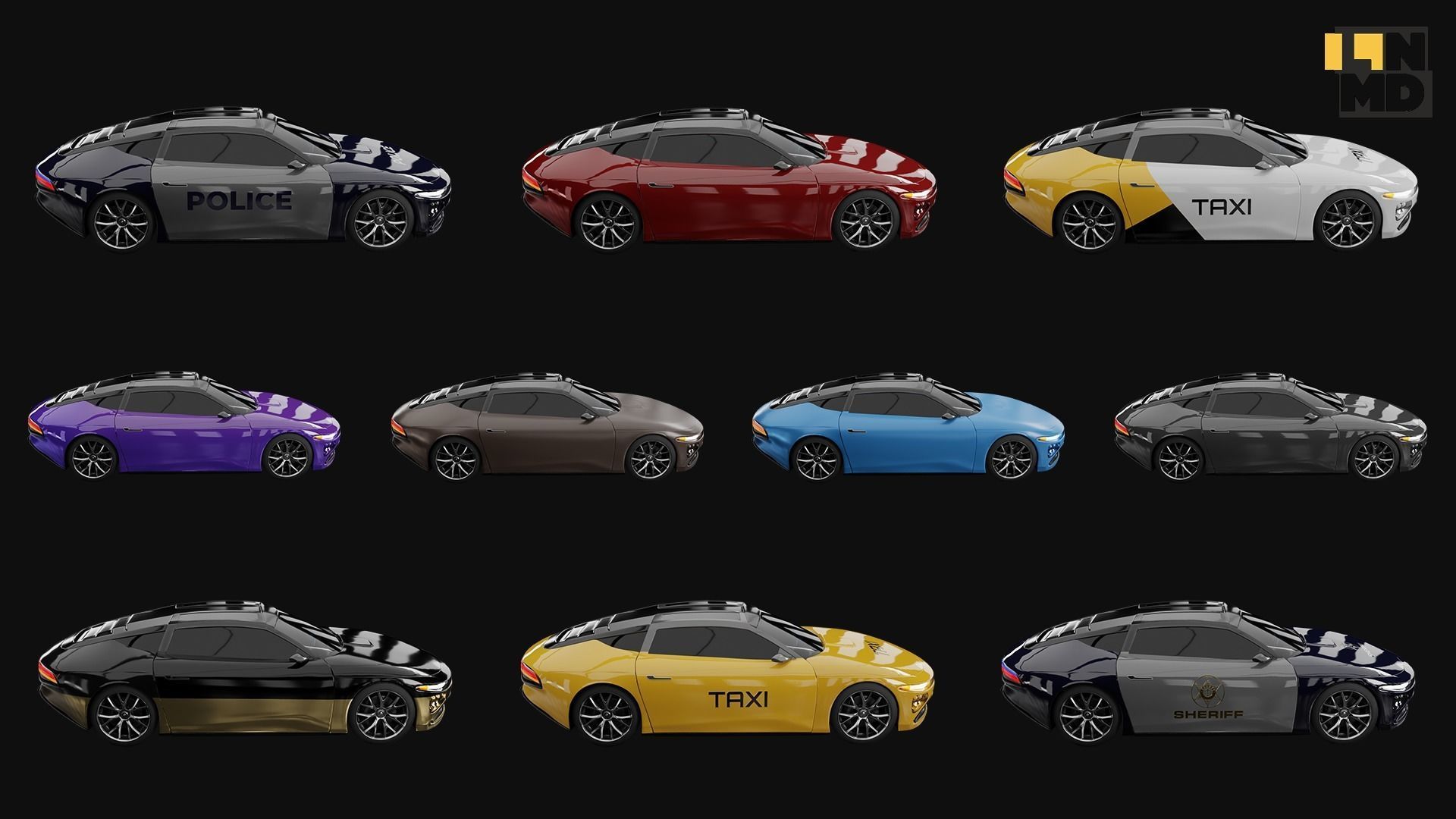 Pack of generic futuristic cars with different doors  3D model_72